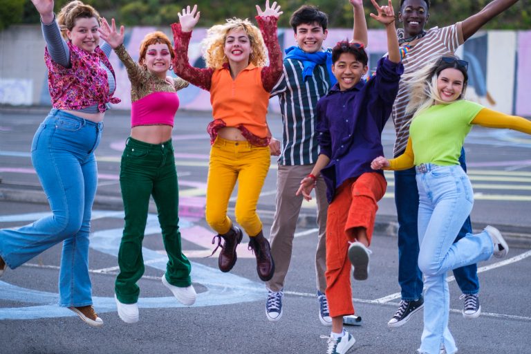 Group of teenage friends with makeup and colors